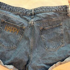 Wild Fable Target Denim Shorts Size 14W Embroidered “HAPPY”